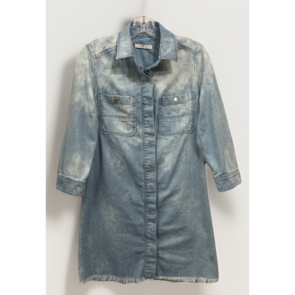 7 For All Mankind Acid Wash‎ Denim Button Down 3/4 Sleeve Dress Women's Size XS